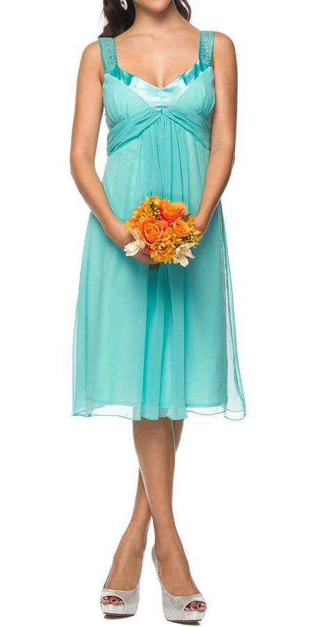 Chiffon Dress Knee Length Rhinestones Straps Gown