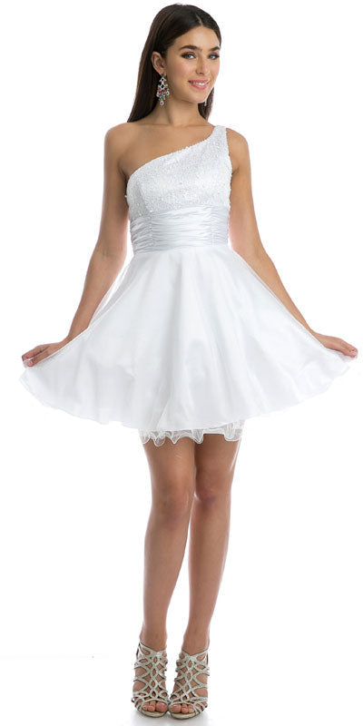 One Shoulder Short Dress Sparkly Sequins Glitter Tulle Skirt