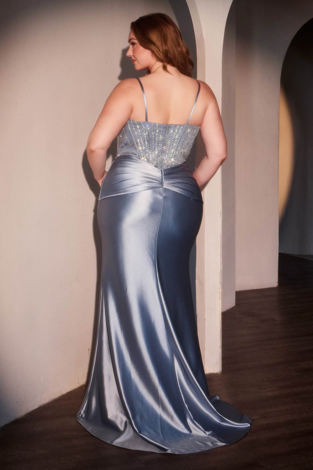 Fitted Satin Embellished Plus Size Gown