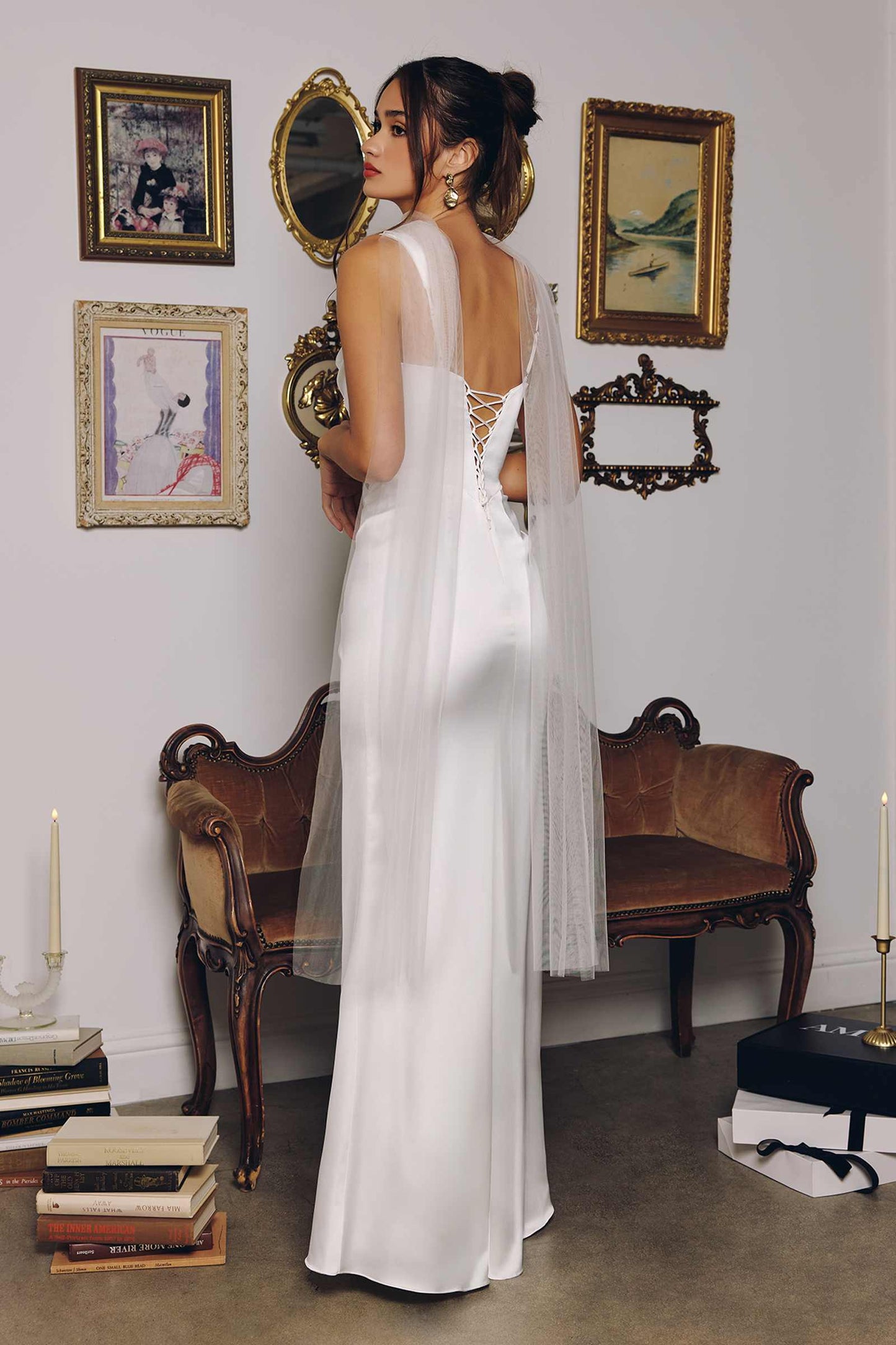 Sleek Satin Adjustable Straps Fitted Off White Gown