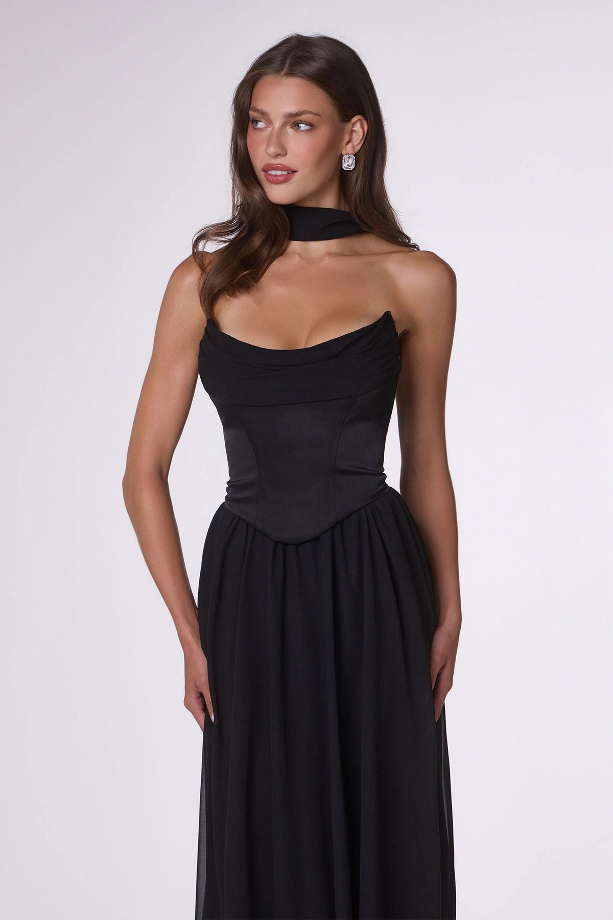 Flowing A-Line Strapless Chiffon Evening Gown