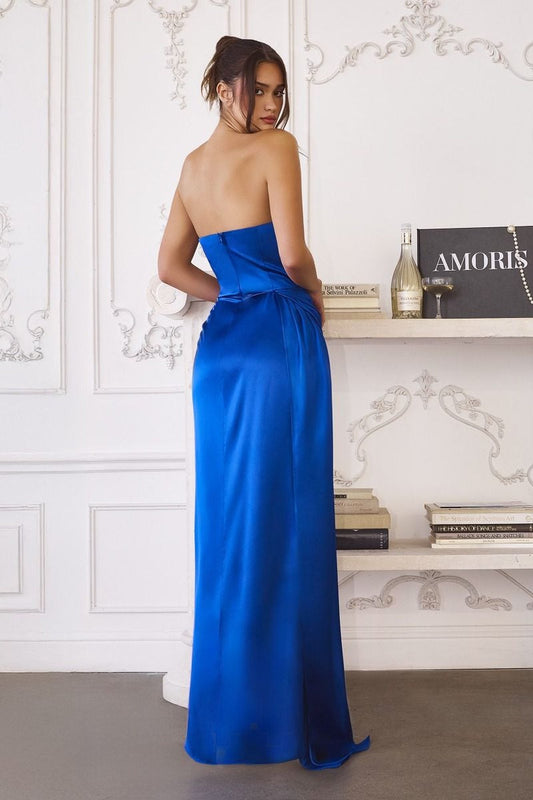 Fitted Strapless Luxurious Satin Side Sash Evening Dress