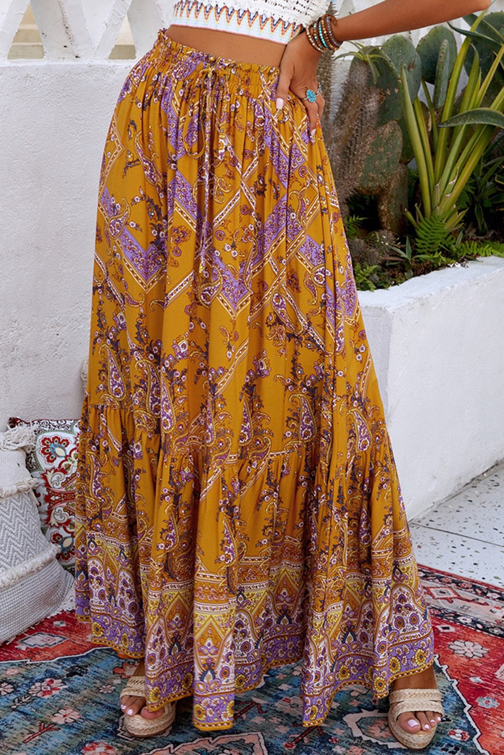 Boho Paisley Print High Waist Maxi Skirt
