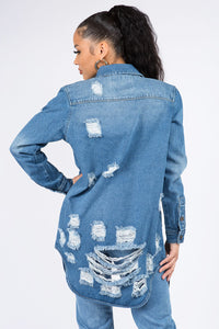 American Bazi Distressed Button Down Denim Shirt Jacket-1