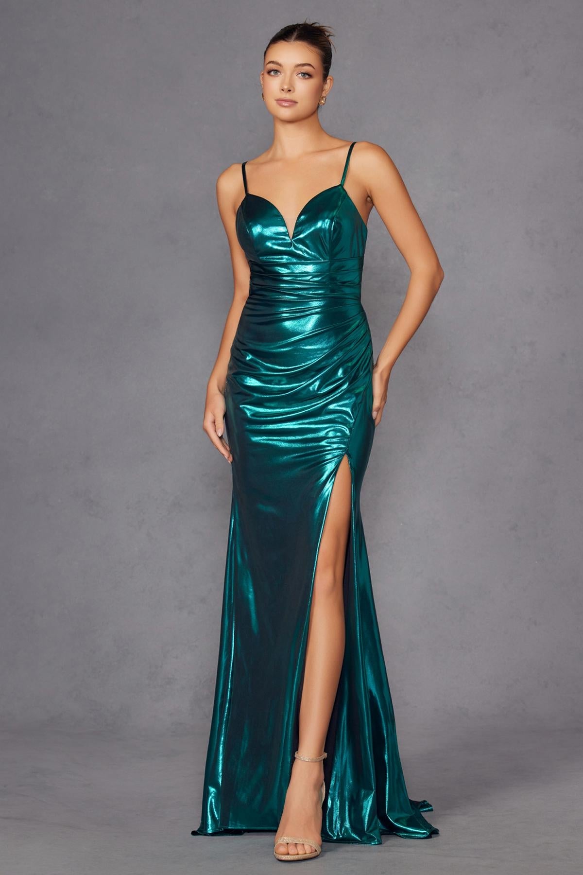 Metallic Fitted Evening Gown