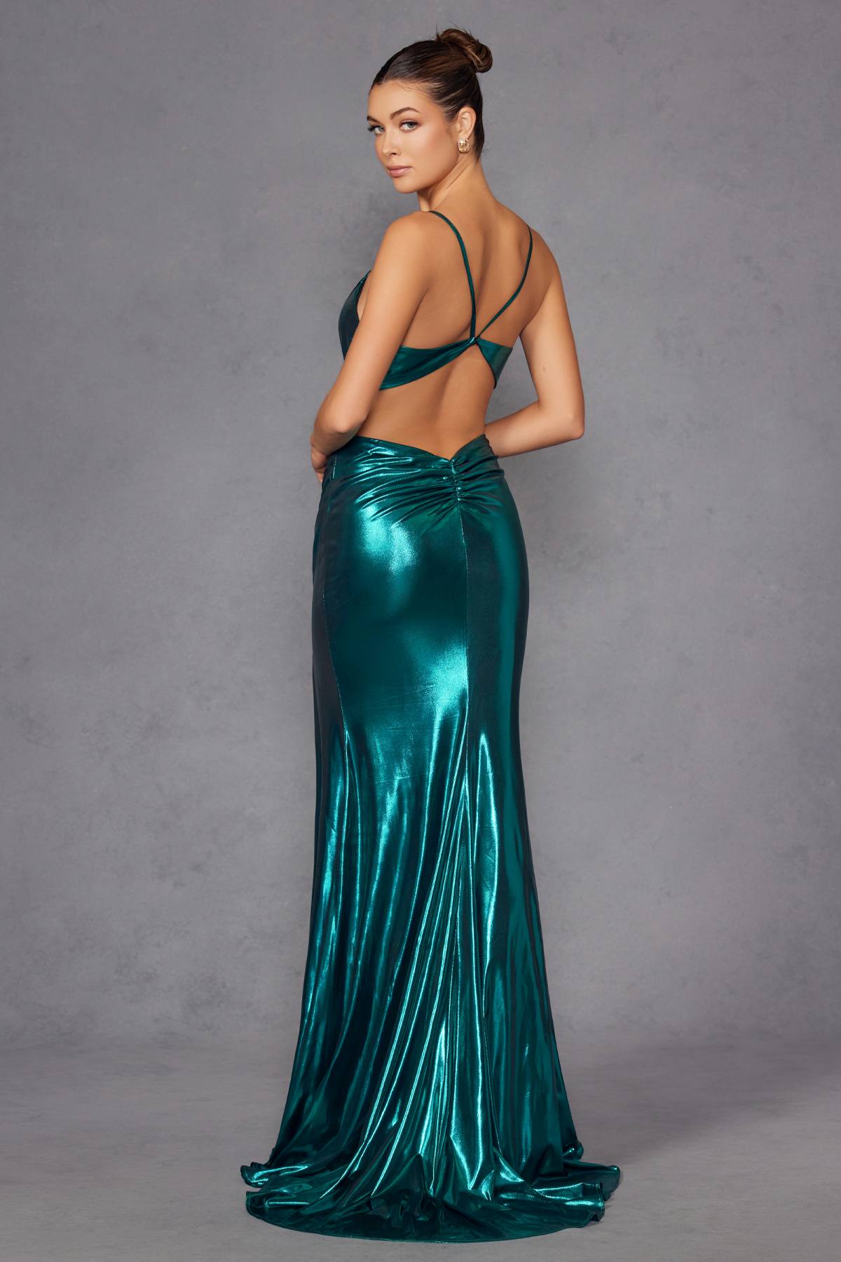 Metallic Fitted Evening Gown