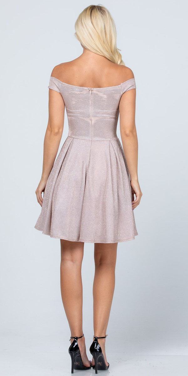 Short Off the Shoulder Glitter Jacquard Skater Dress