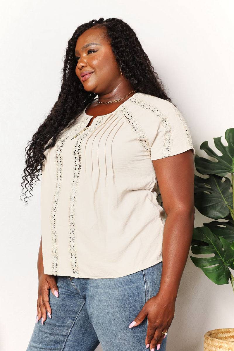 Double Take Crochet Buttoned Short Sleeves Top-2