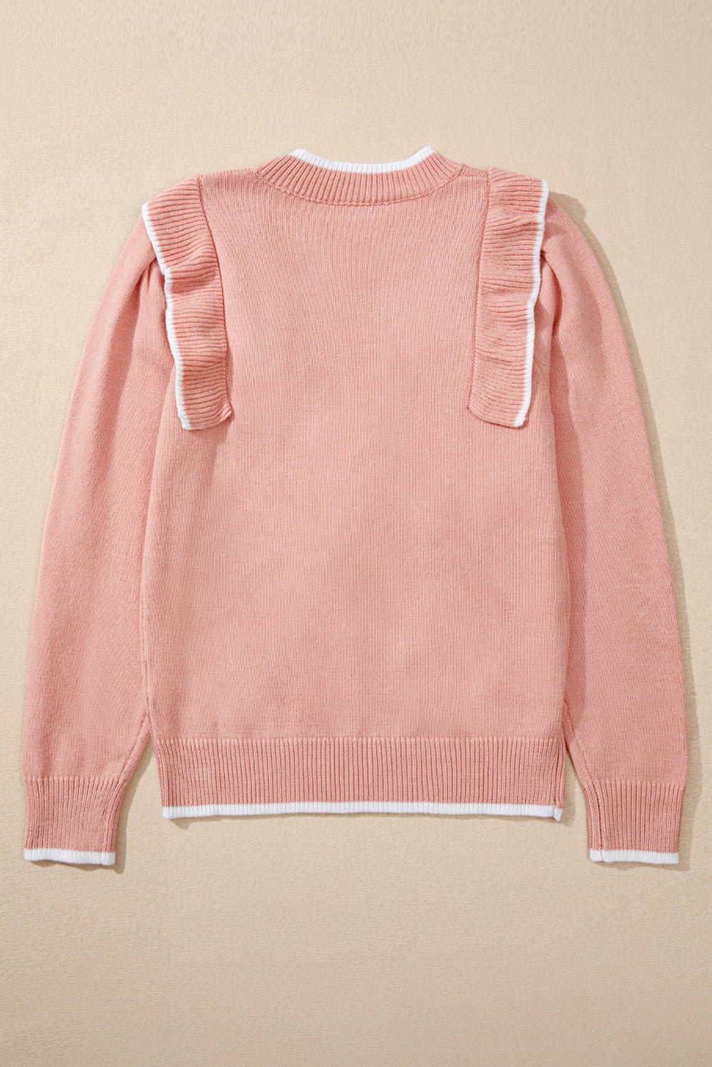 Blush Bow Detail Ruffle Shoulder Knit Sweater – Feminine Soft Pink Pullover