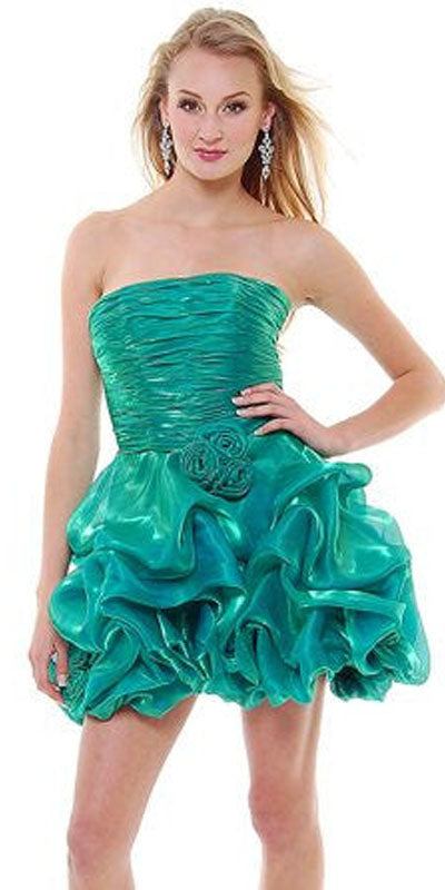 Metallic Organza Short Bubble Strapless Ruched Dress