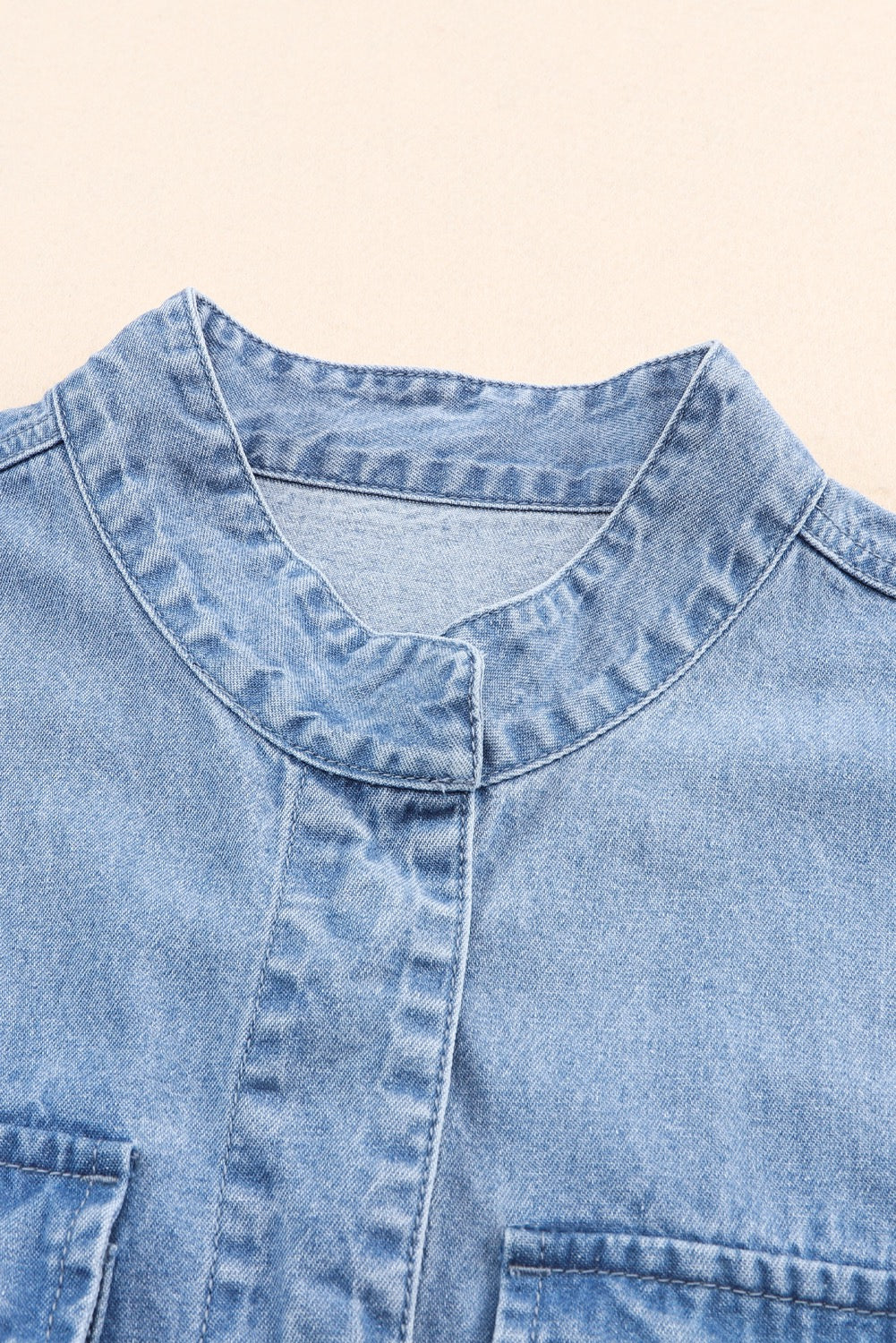 Light Blue Boxy Drawstring Denim Jacket