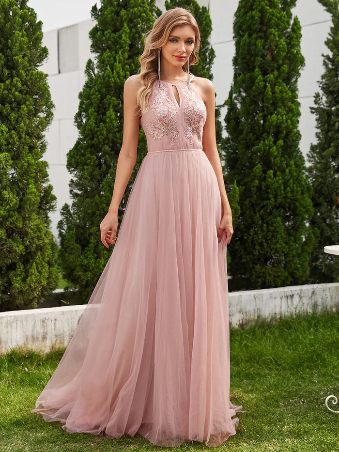 Elegant White Velvet Halter Neck Backless Prom Dress – Floor Length Formal Gown