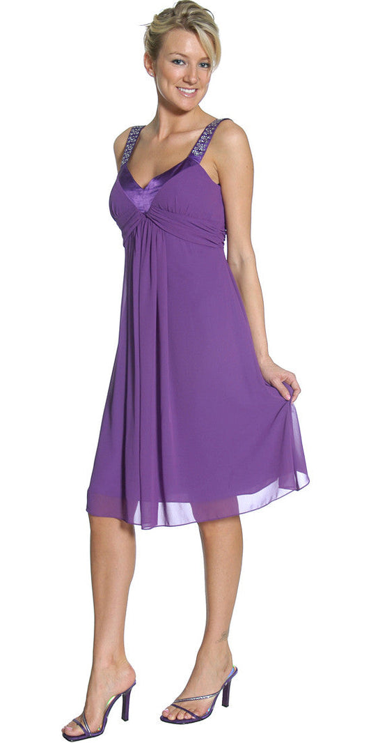 Chiffon Dress Knee Length Rhinestones Straps Gown