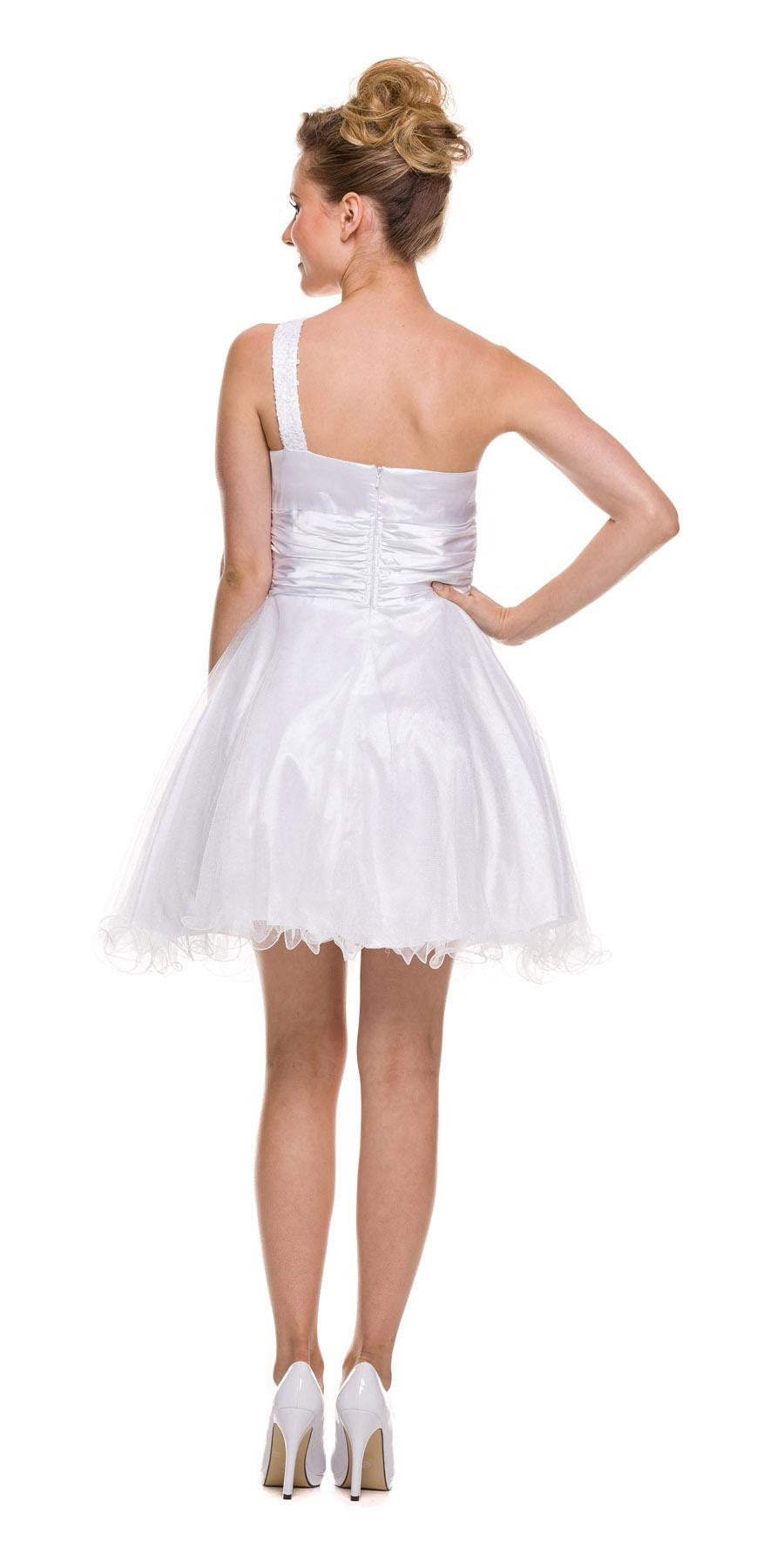 One Shoulder Short Dress Sparkly Sequins Glitter Tulle Skirt
