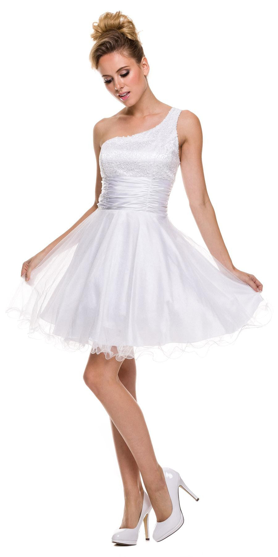 One Shoulder Short Dress Sparkly Sequins Glitter Tulle Skirt