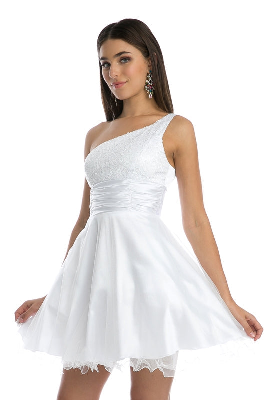 One Shoulder Short Dress Sparkly Sequins Glitter Tulle Skirt