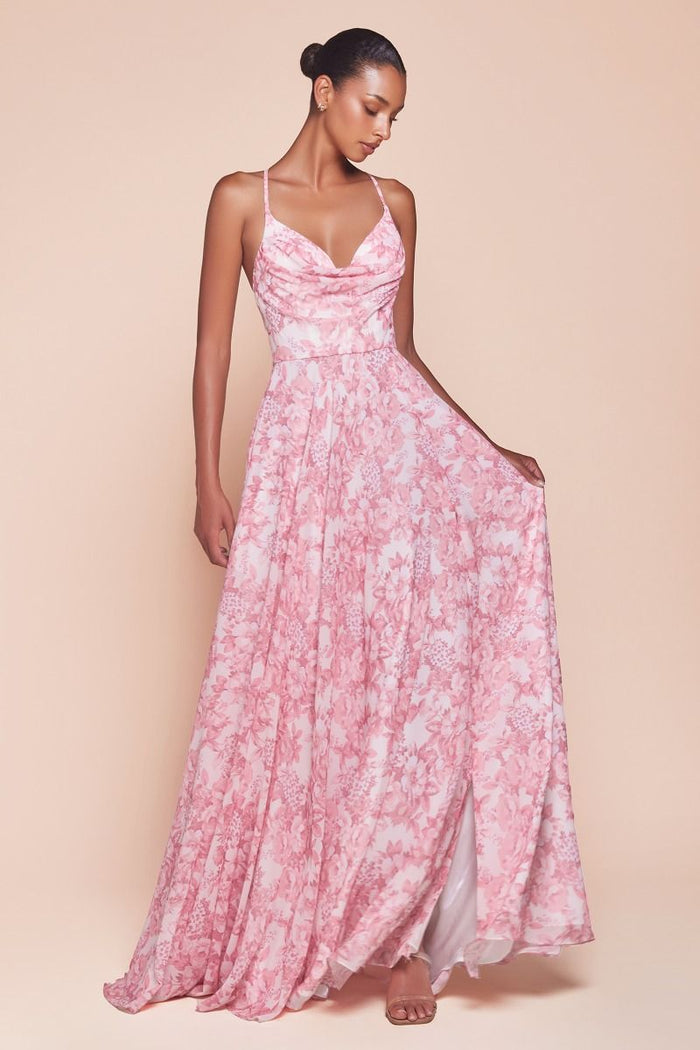 A-Line Soft Satin Floral Print Dress