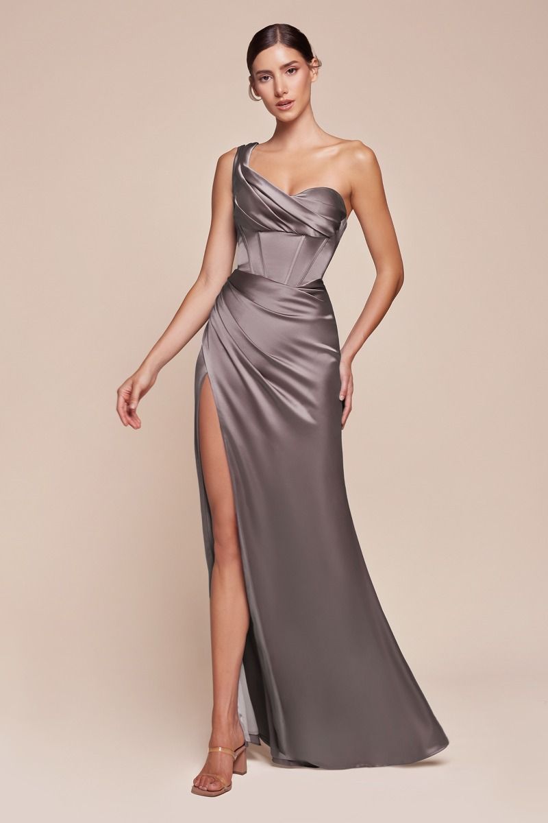 One Shoulder Satin Corset Gown (2 Versions)