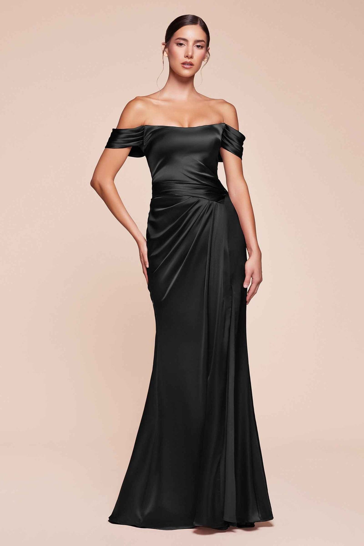 Off The Shoulder Sage Green Satin Gown