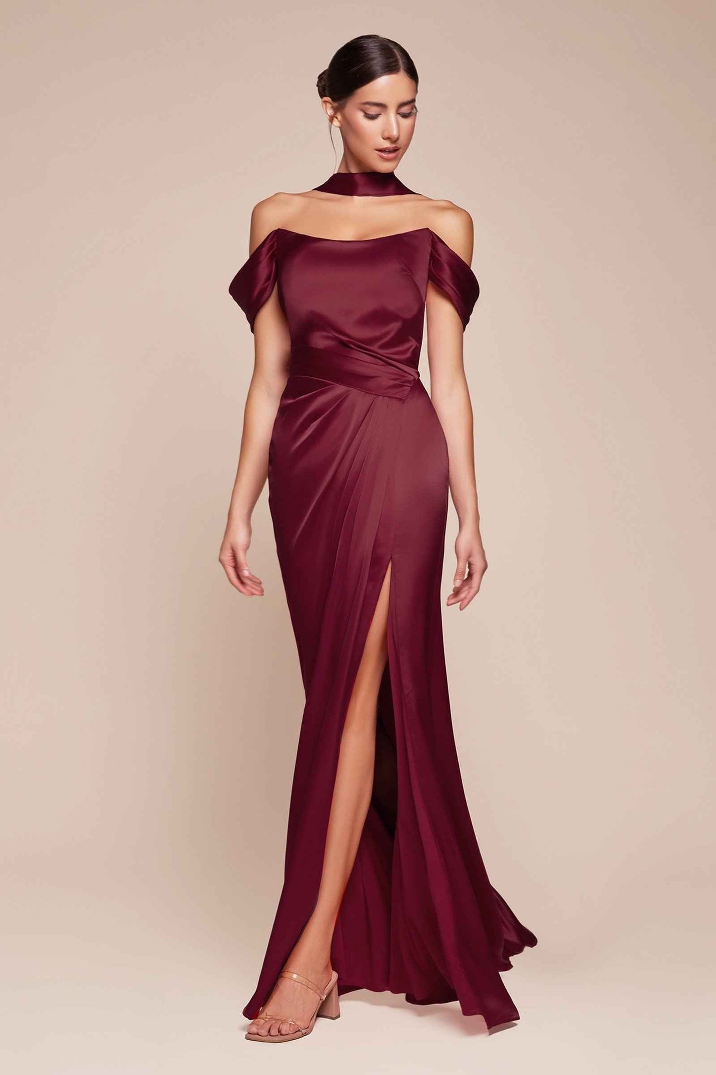 Off The Shoulder Sage Green Satin Gown