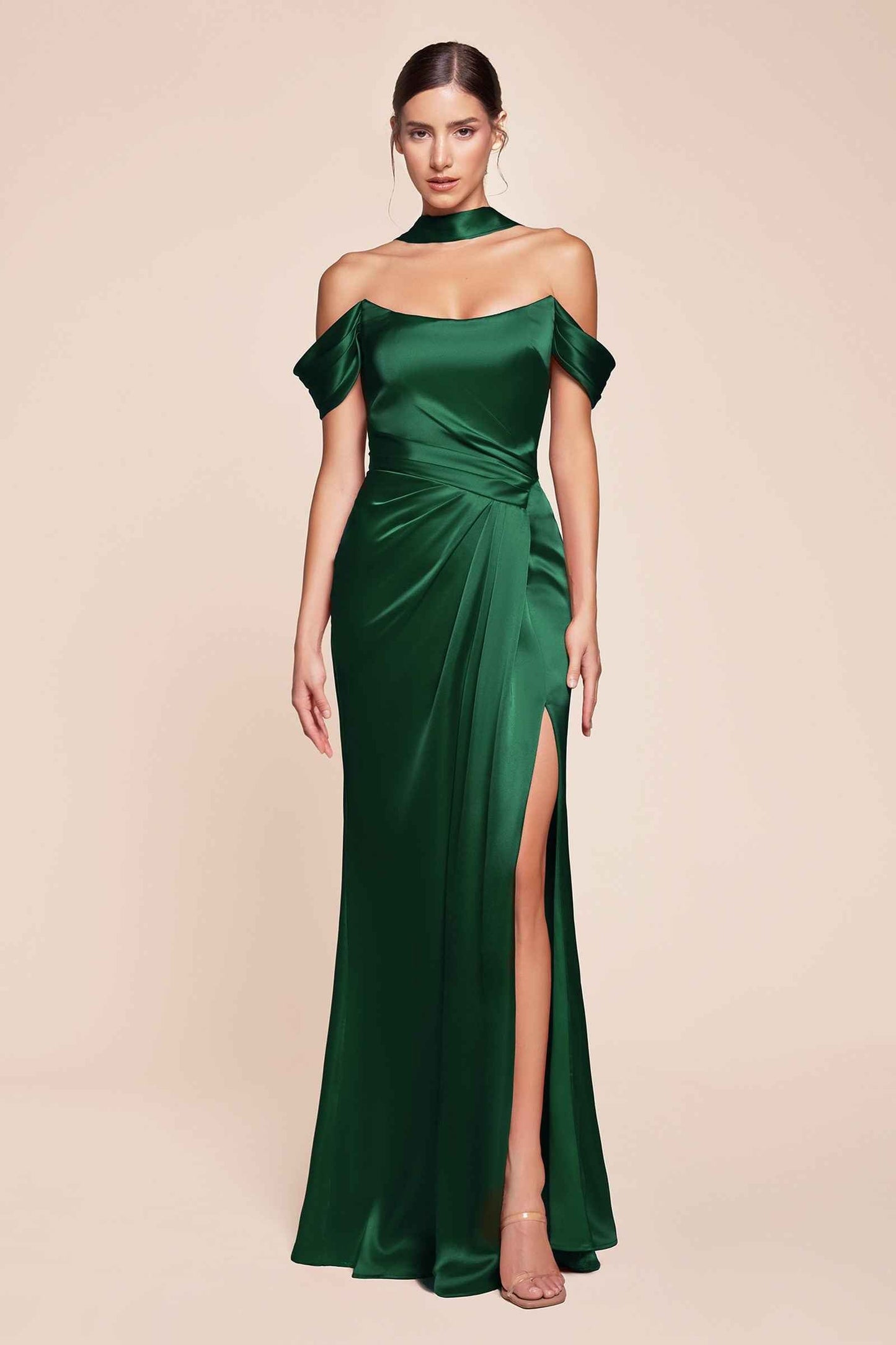 Off The Shoulder Sage Green Satin Gown