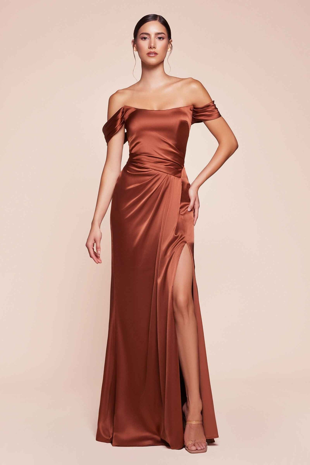 Off The Shoulder Sage Green Satin Gown