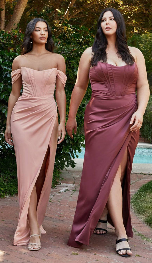 Off Shoulder Corset Satin Formal Gown