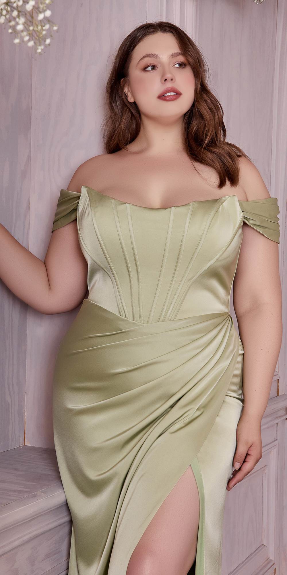 Off Shoulder Corset Satin Formal Gown