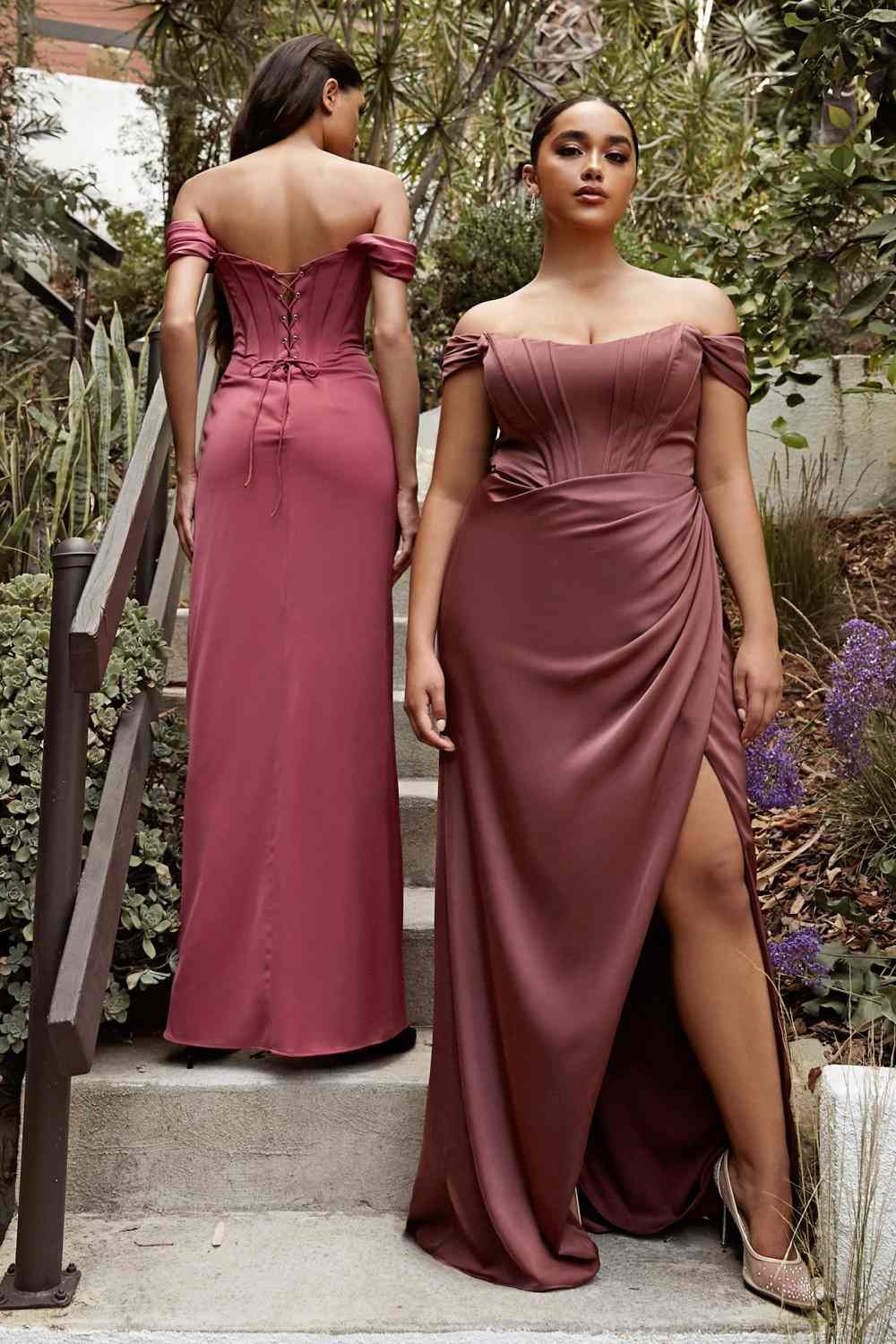 Off Shoulder Corset Satin Formal Gown