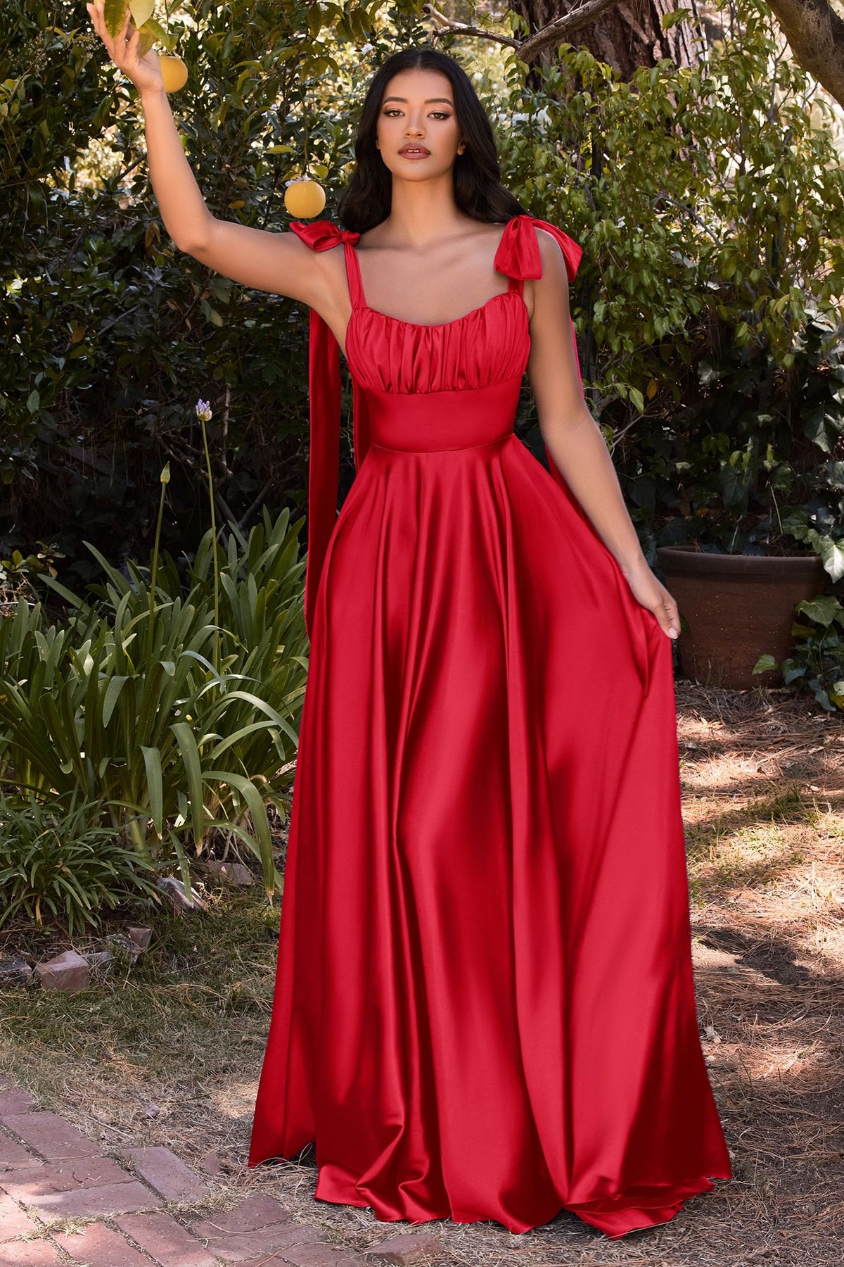 Soft Satin A-Line Bow Shoulder Maxi Dress