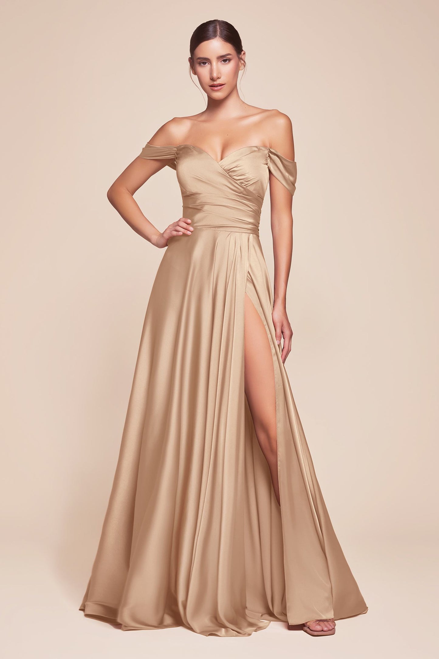 Long A-Line Off the Shoulder Satin Dress