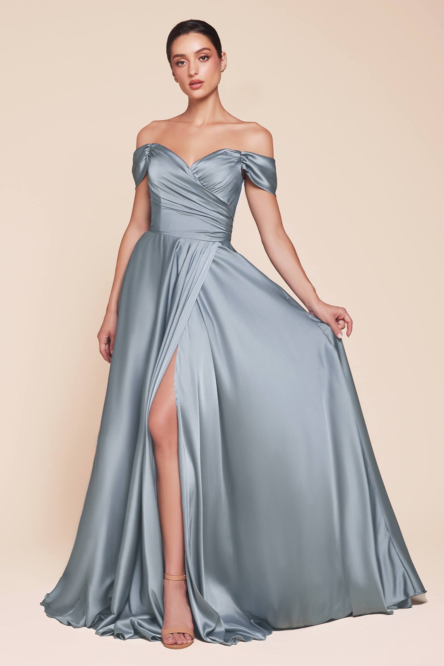 Long A-Line Off the Shoulder Satin Dress