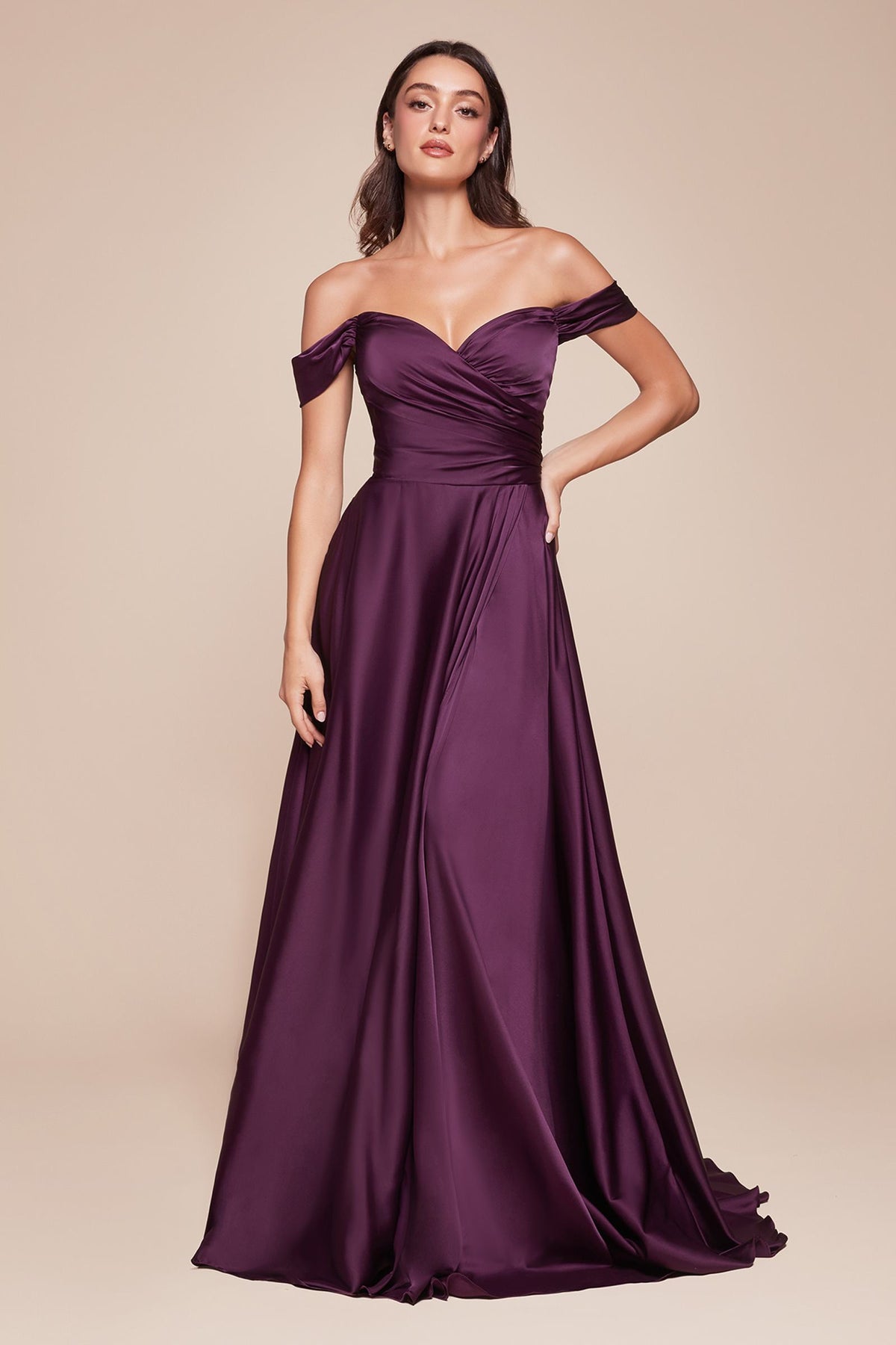 Long A-Line Off the Shoulder Satin Dress