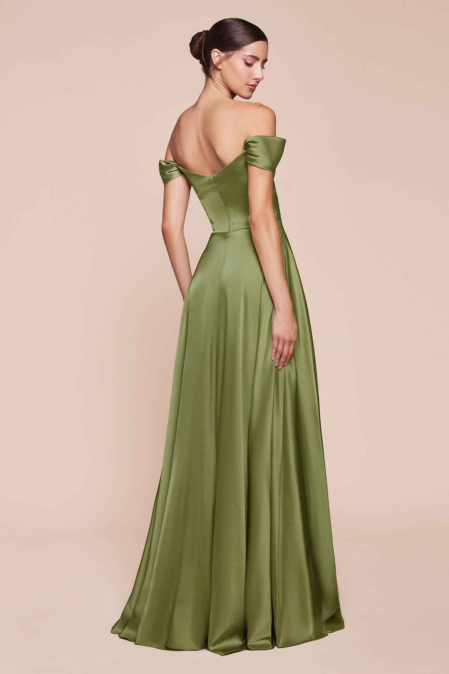 Long A-Line Off the Shoulder Satin Dress
