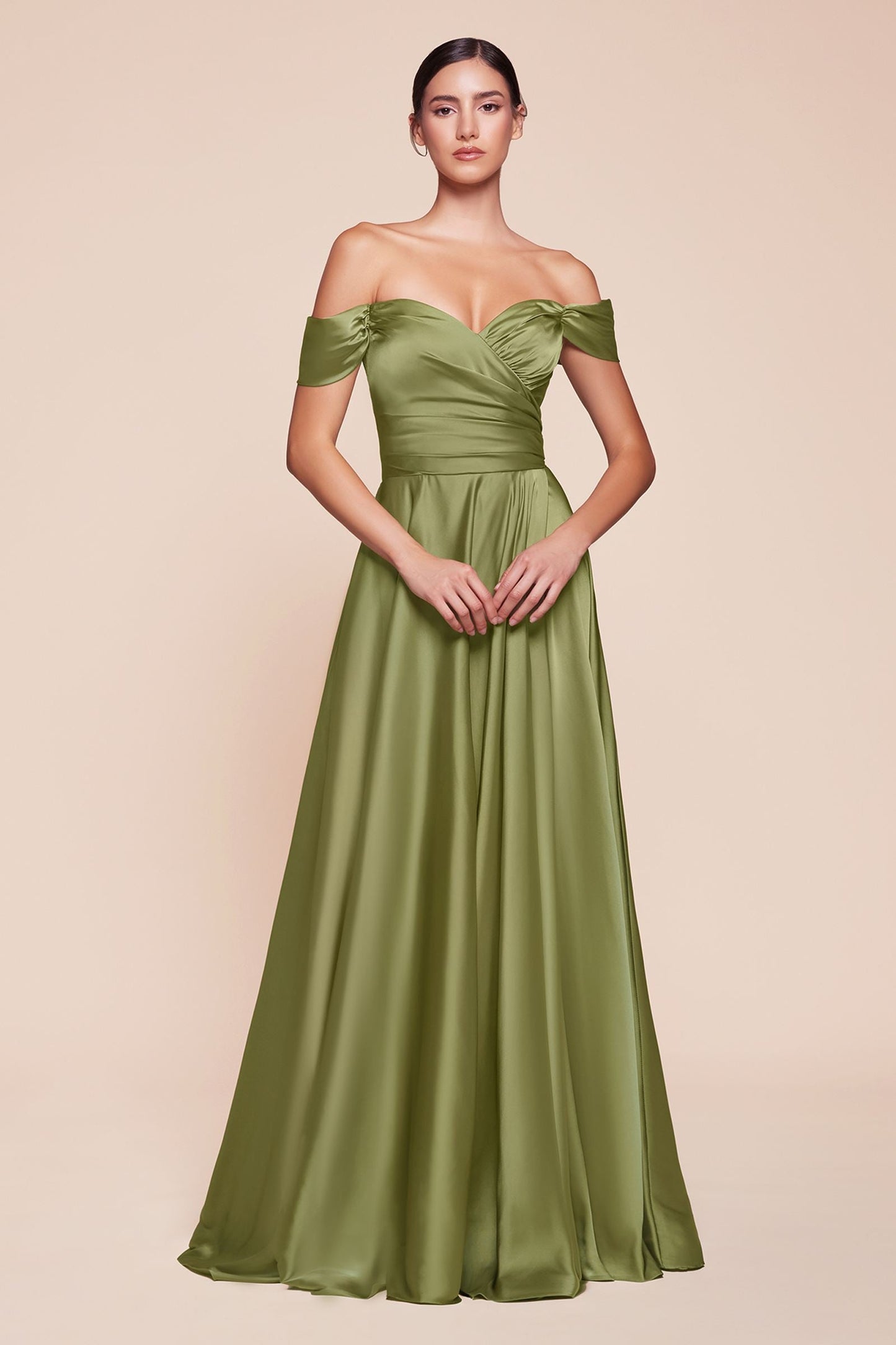 Long A-Line Off the Shoulder Satin Dress