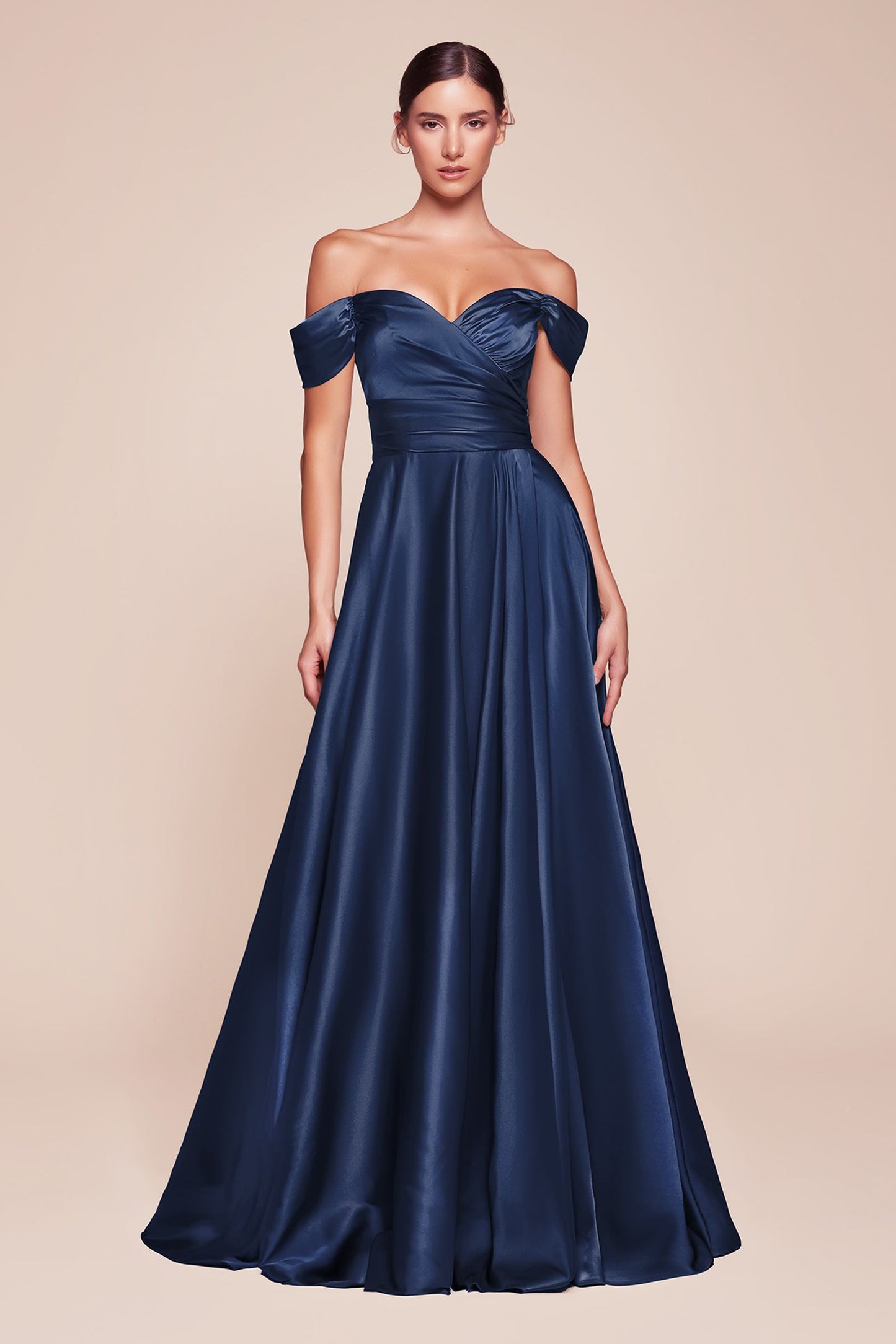 Long A-Line Off the Shoulder Satin Dress
