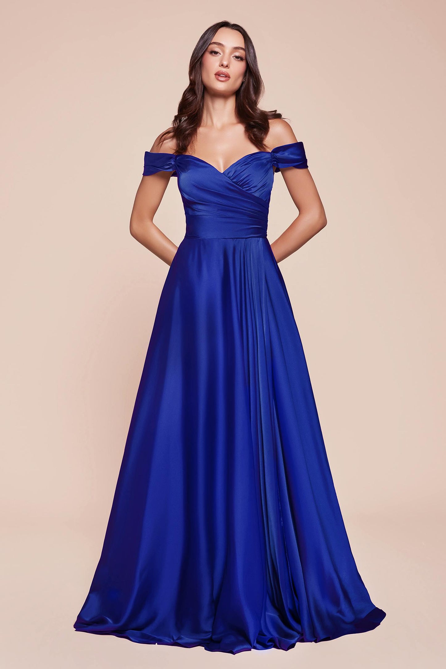 Long A-Line Off the Shoulder Satin Dress