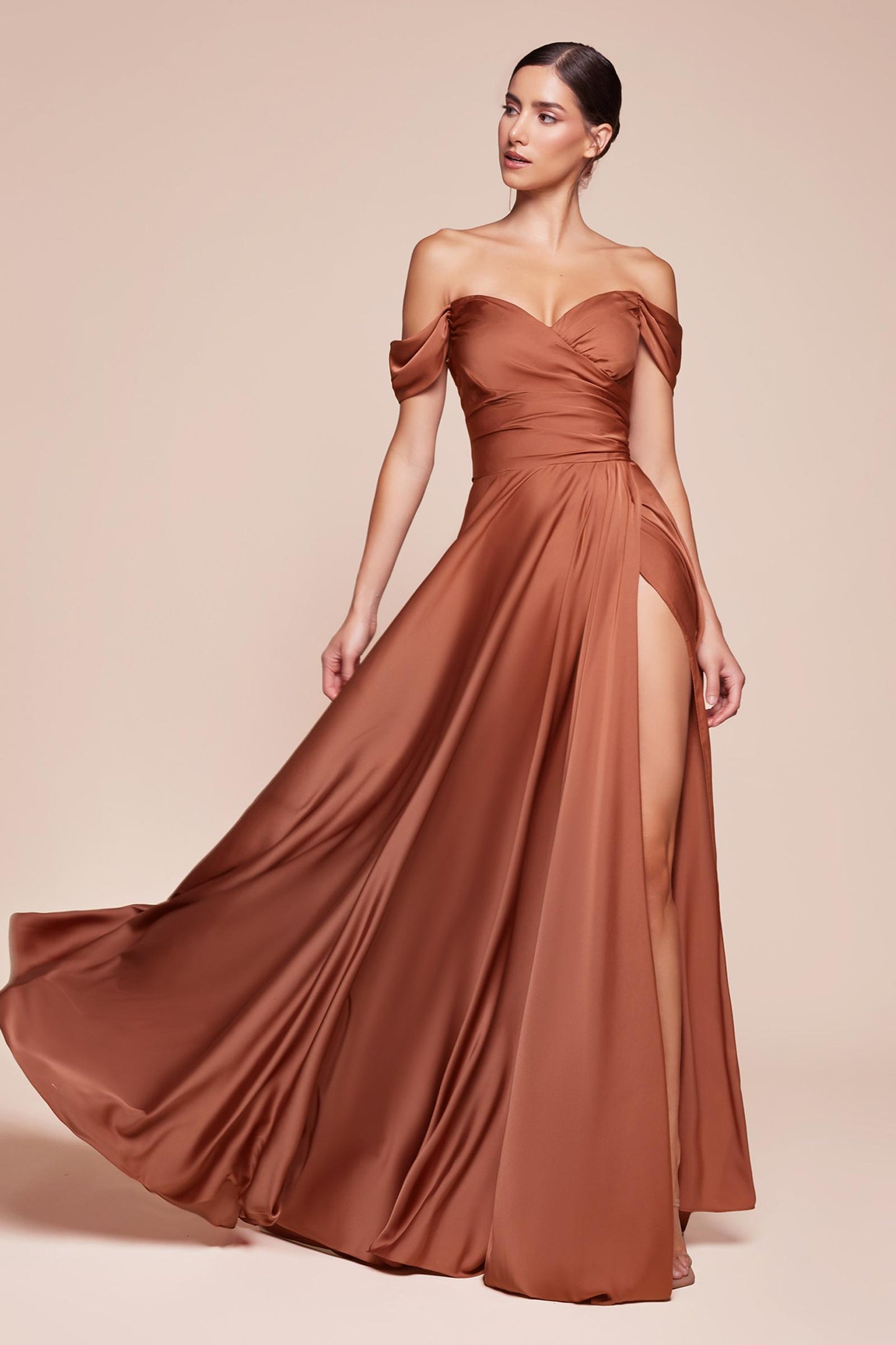 Long A-Line Off the Shoulder Satin Dress
