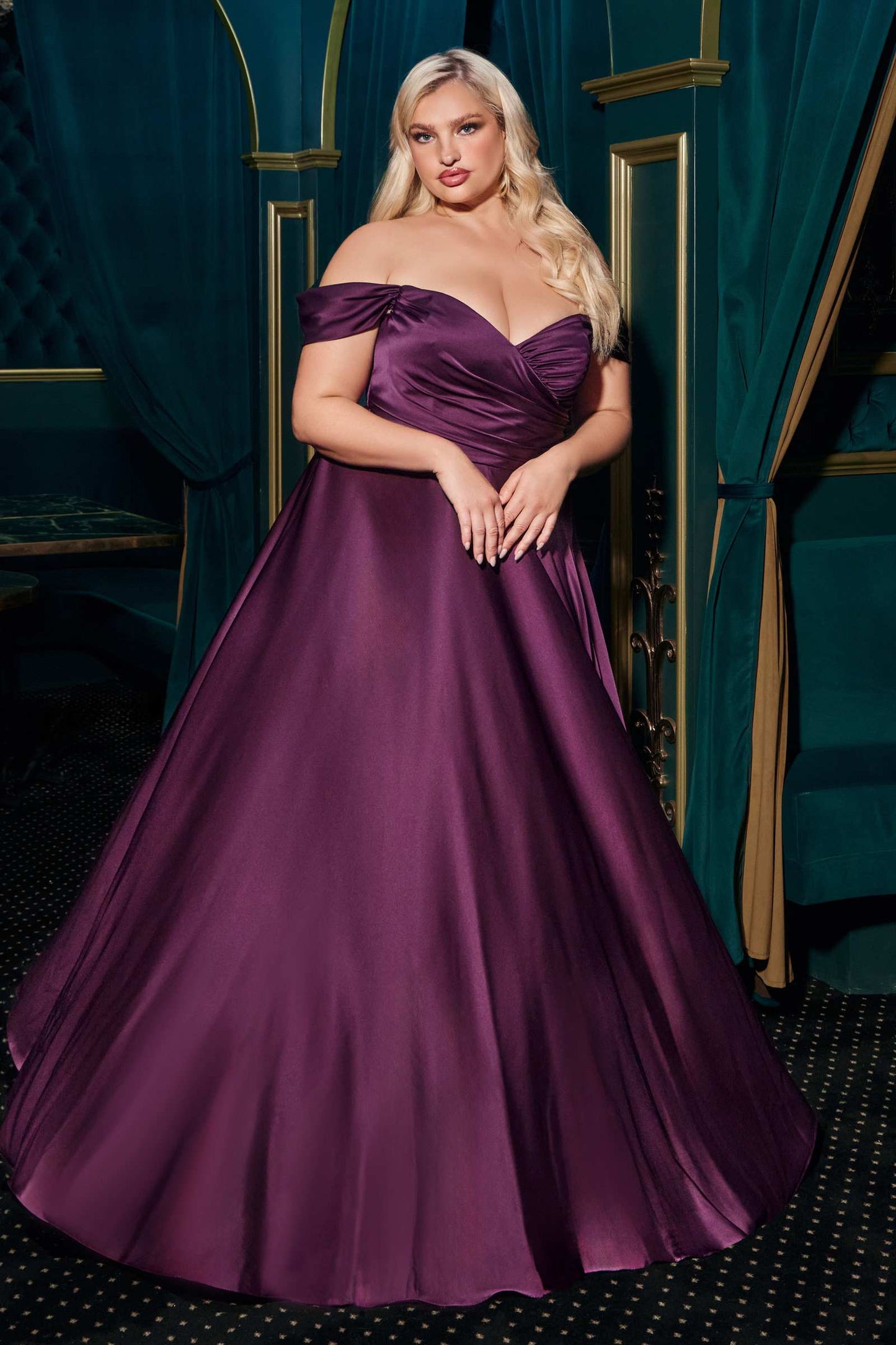 Long A-Line Off the Shoulder Satin Dress