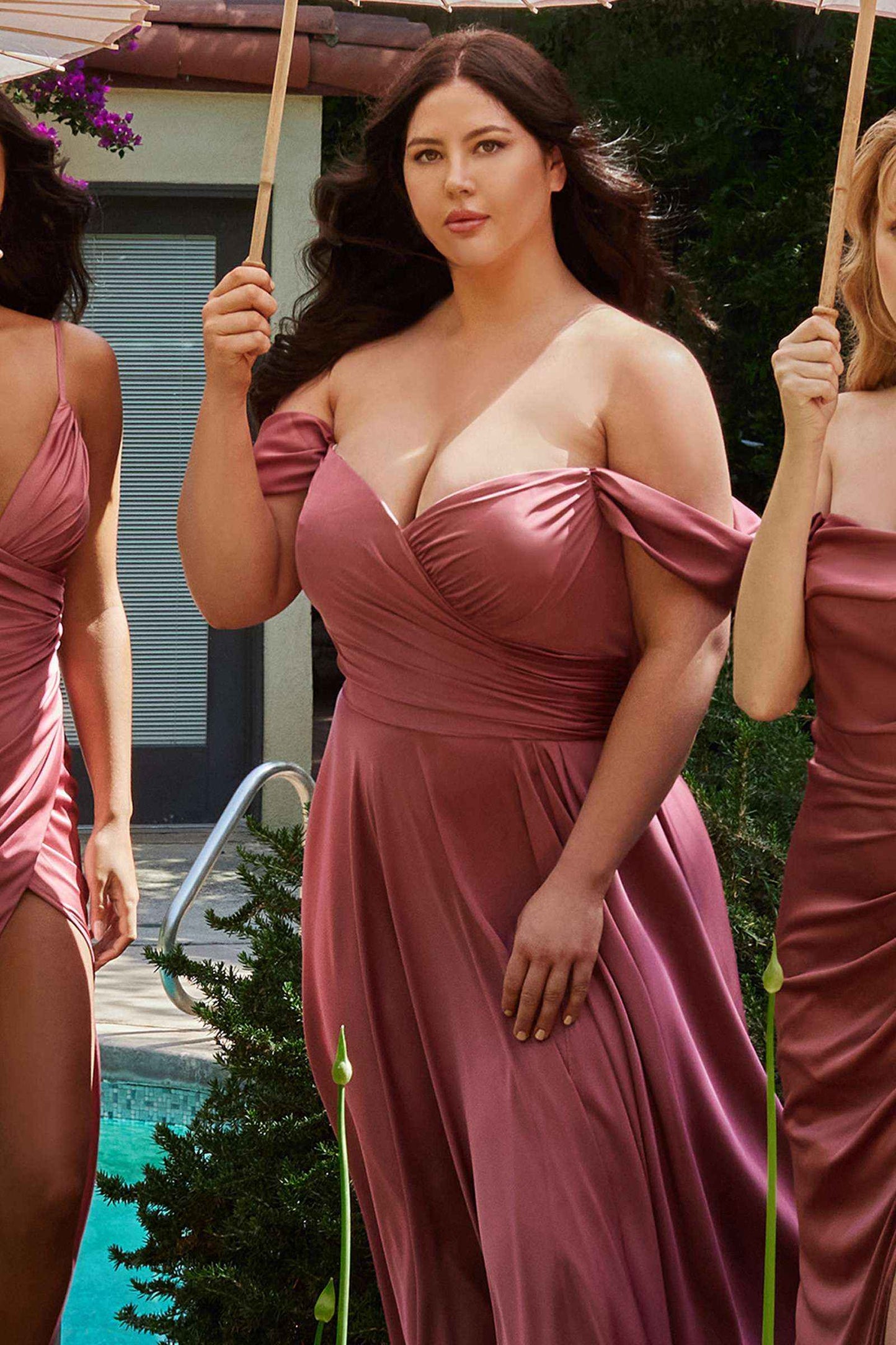Long A-Line Off the Shoulder Satin Dress