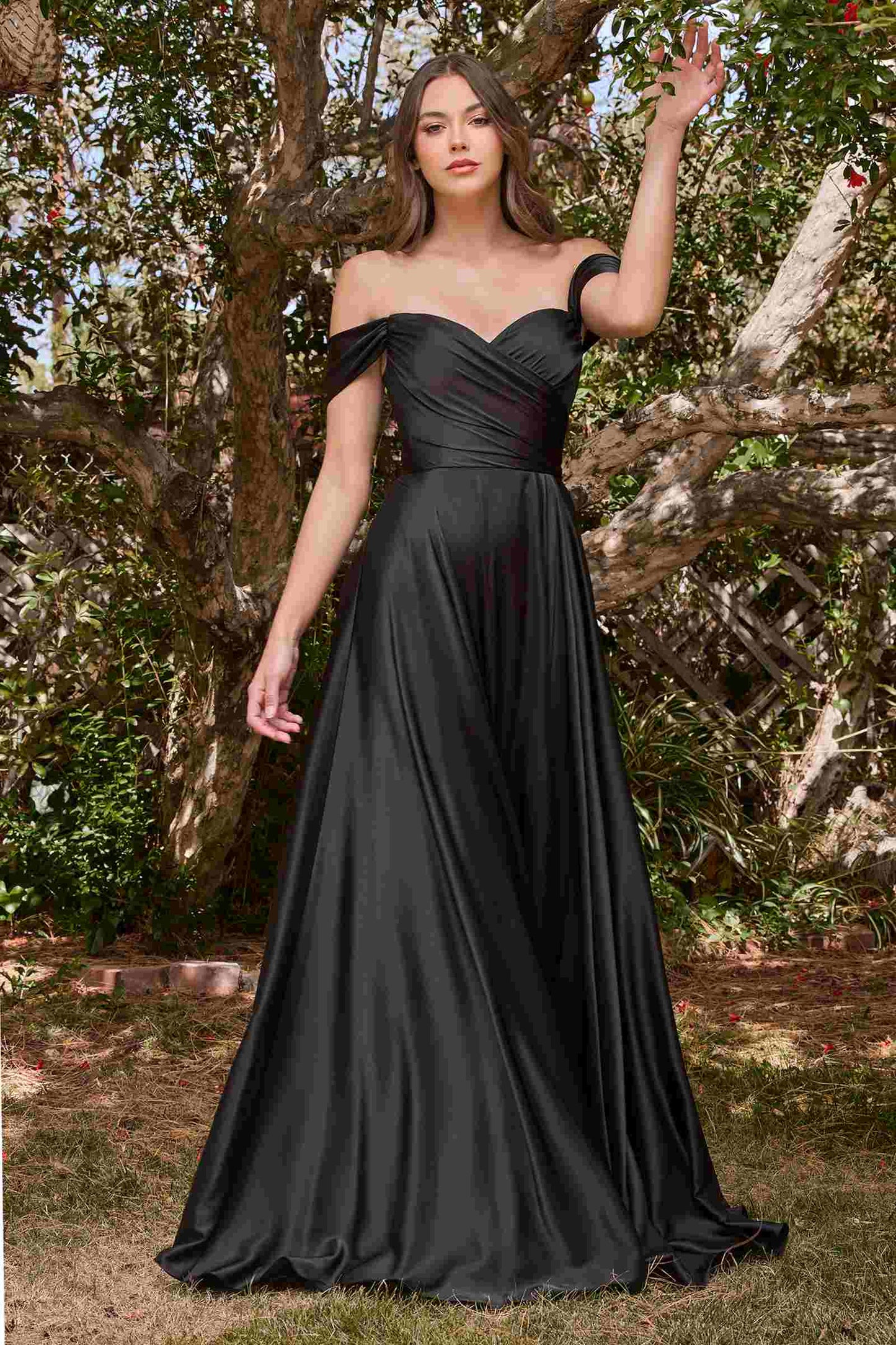Long A-Line Off the Shoulder Satin Dress