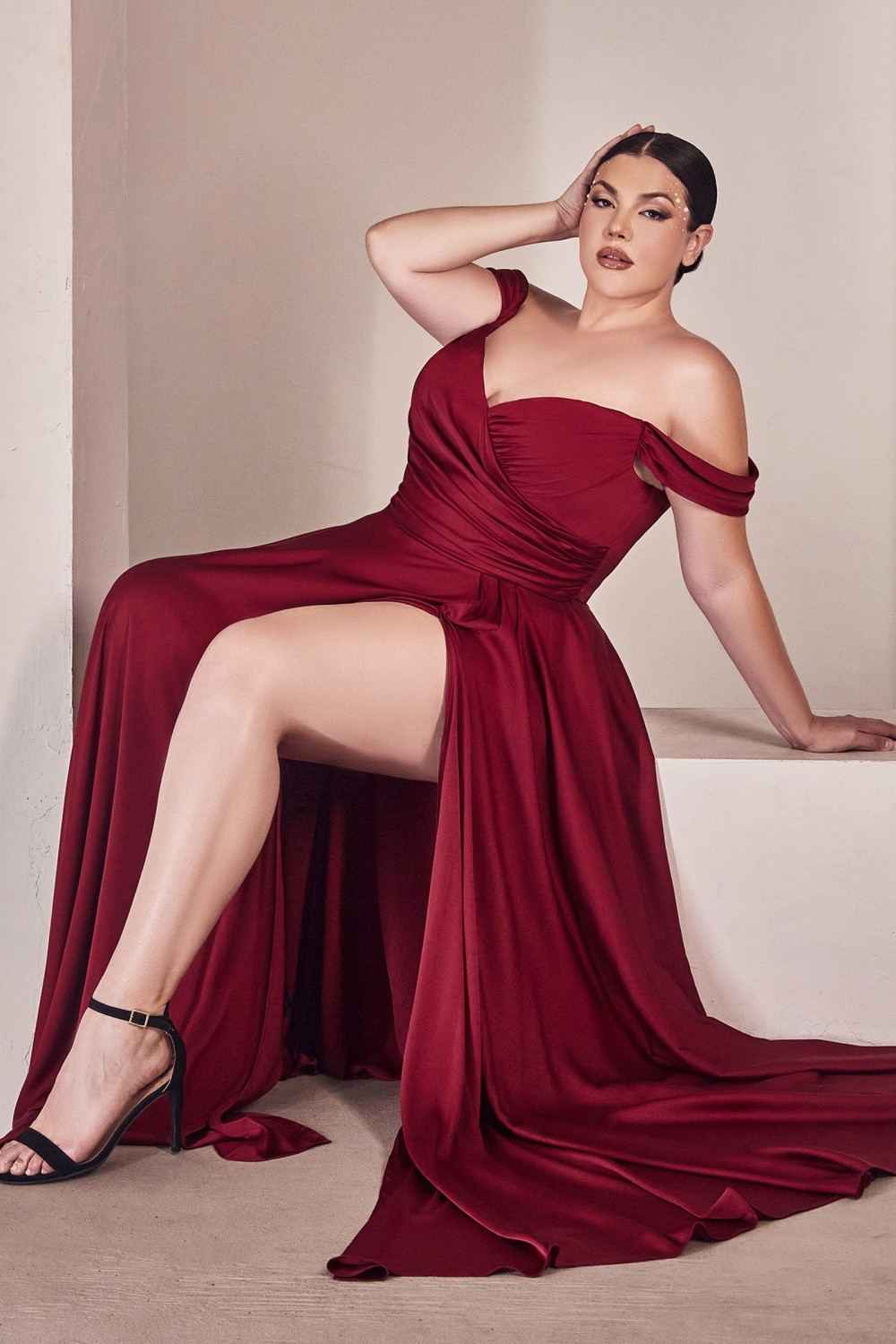 Long A-Line Off the Shoulder Satin Dress