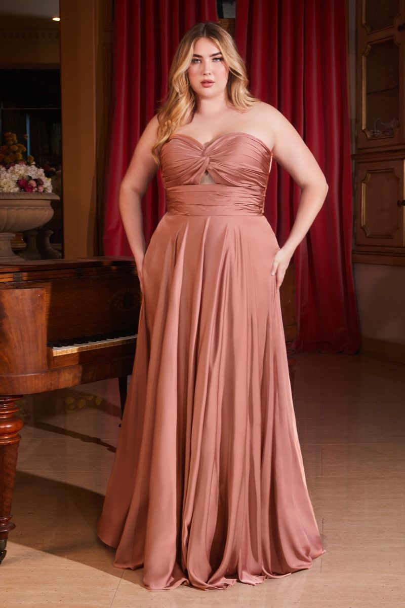 Satin Strapless Keyhole A-Line Dress Curve