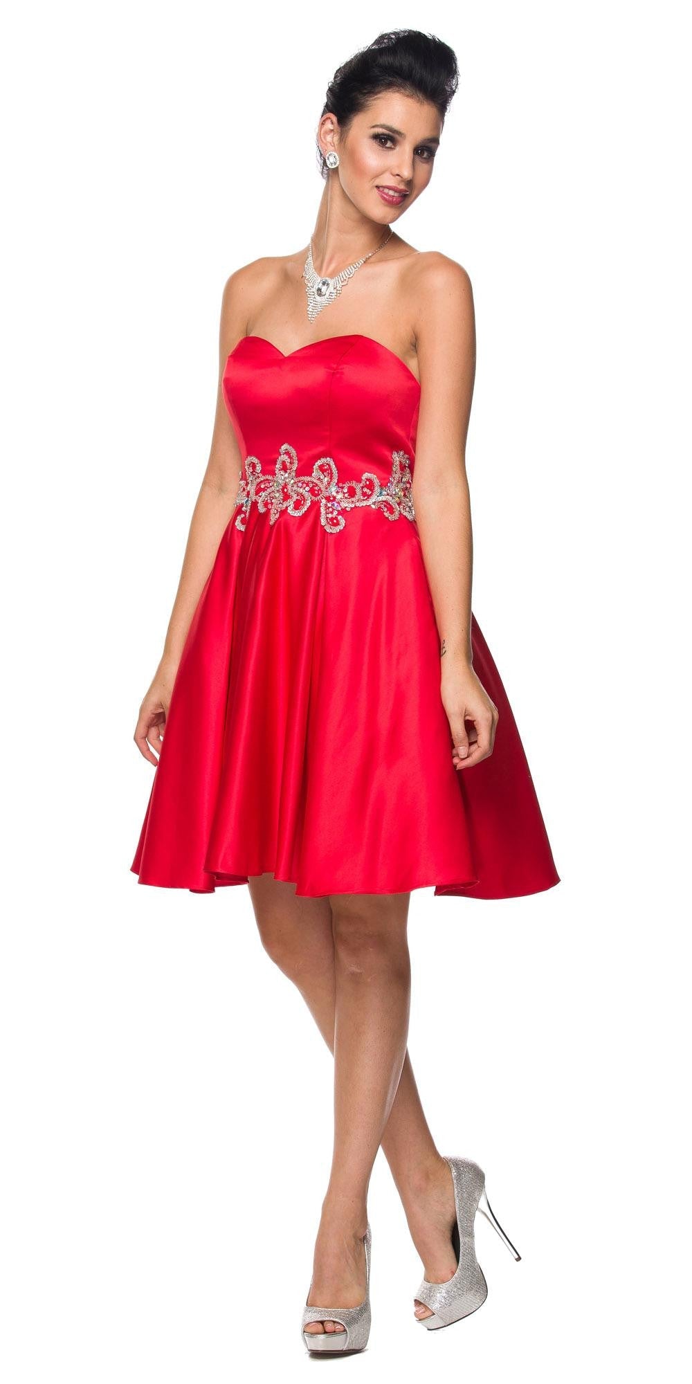 Embellished Waist Short Dress Strapless
