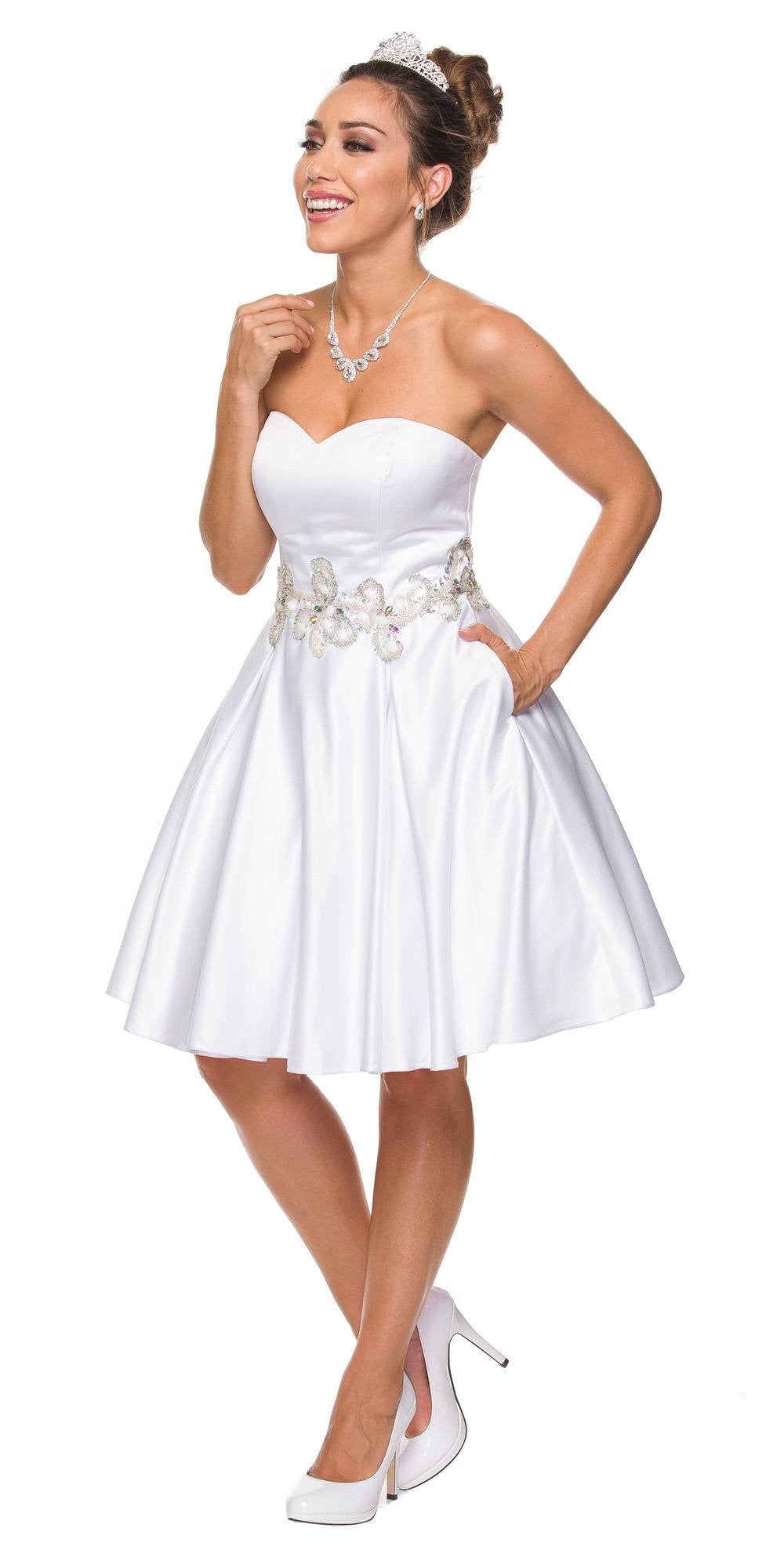 Embellished Waist Short Dress Strapless
