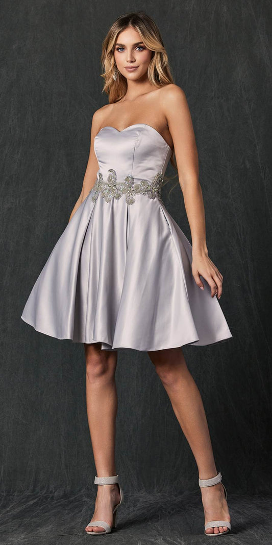 Embellished Waist Short Dress Strapless