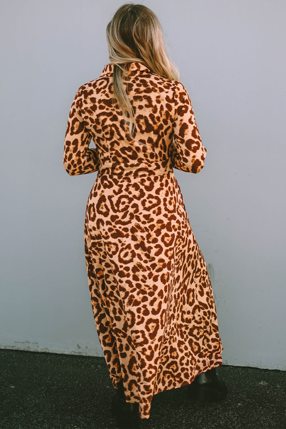 Leopard Print Long Sleeve Midi Dress