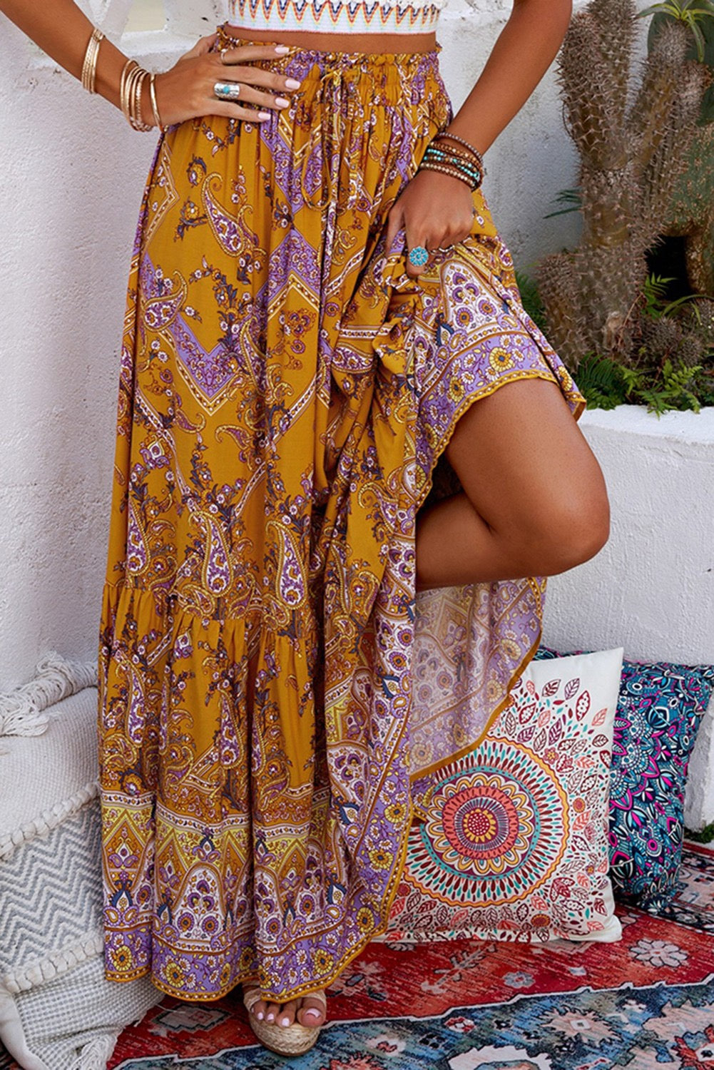 Boho Paisley Print High Waist Maxi Skirt
