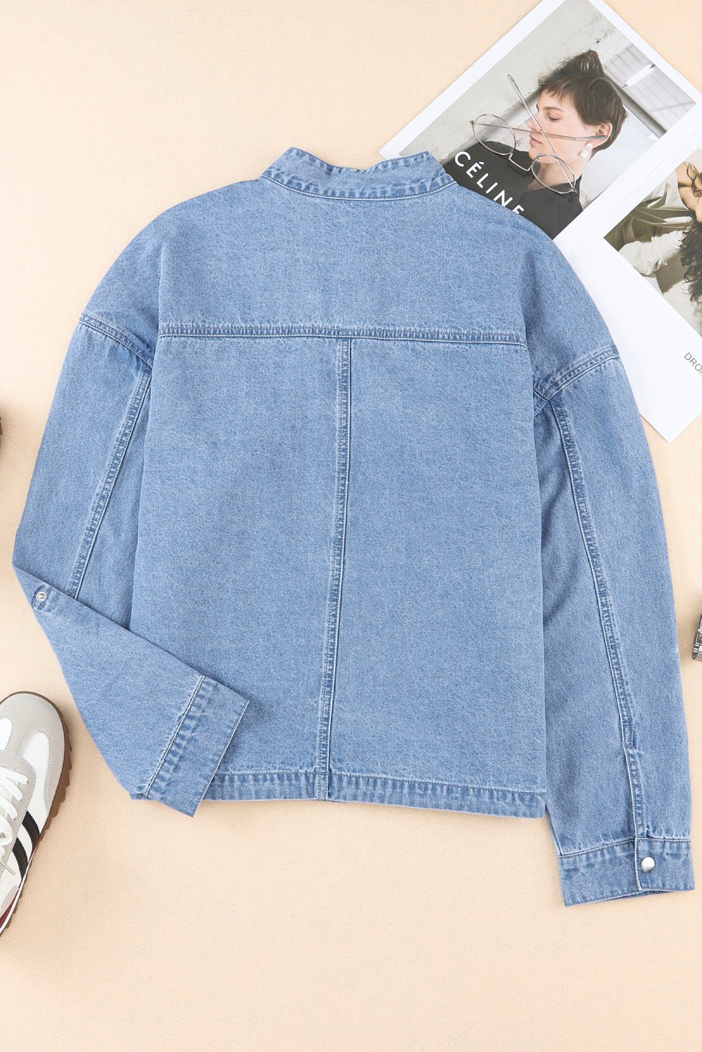 Light Blue Boxy Drawstring Denim Jacket