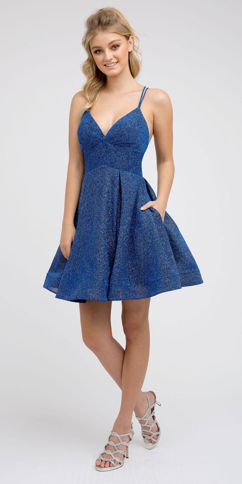 Short V-Neck A-Line Dress with Pockets